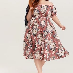 Torrid Flora Pink Off Shoulder Dress Size 1X